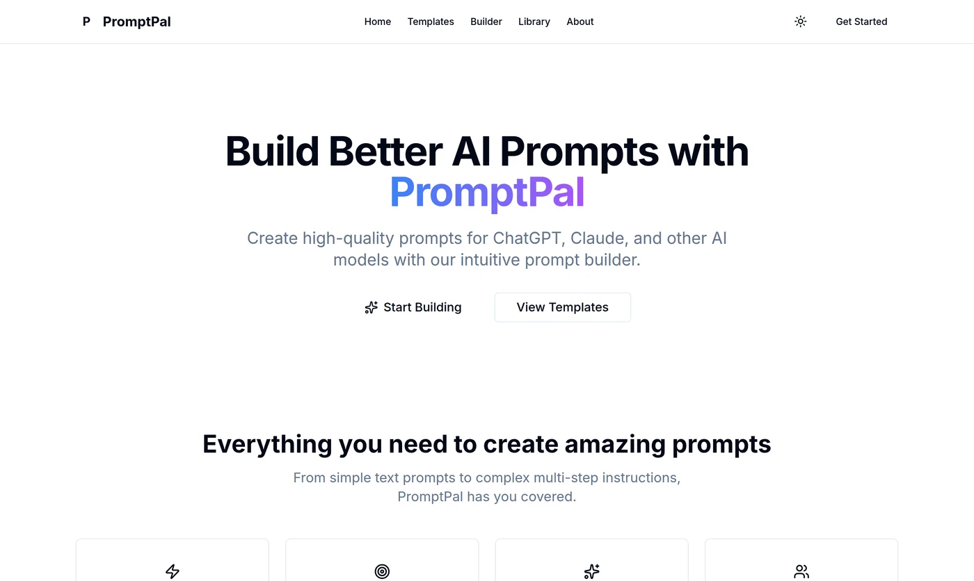 PromptPal landing page in light theme
